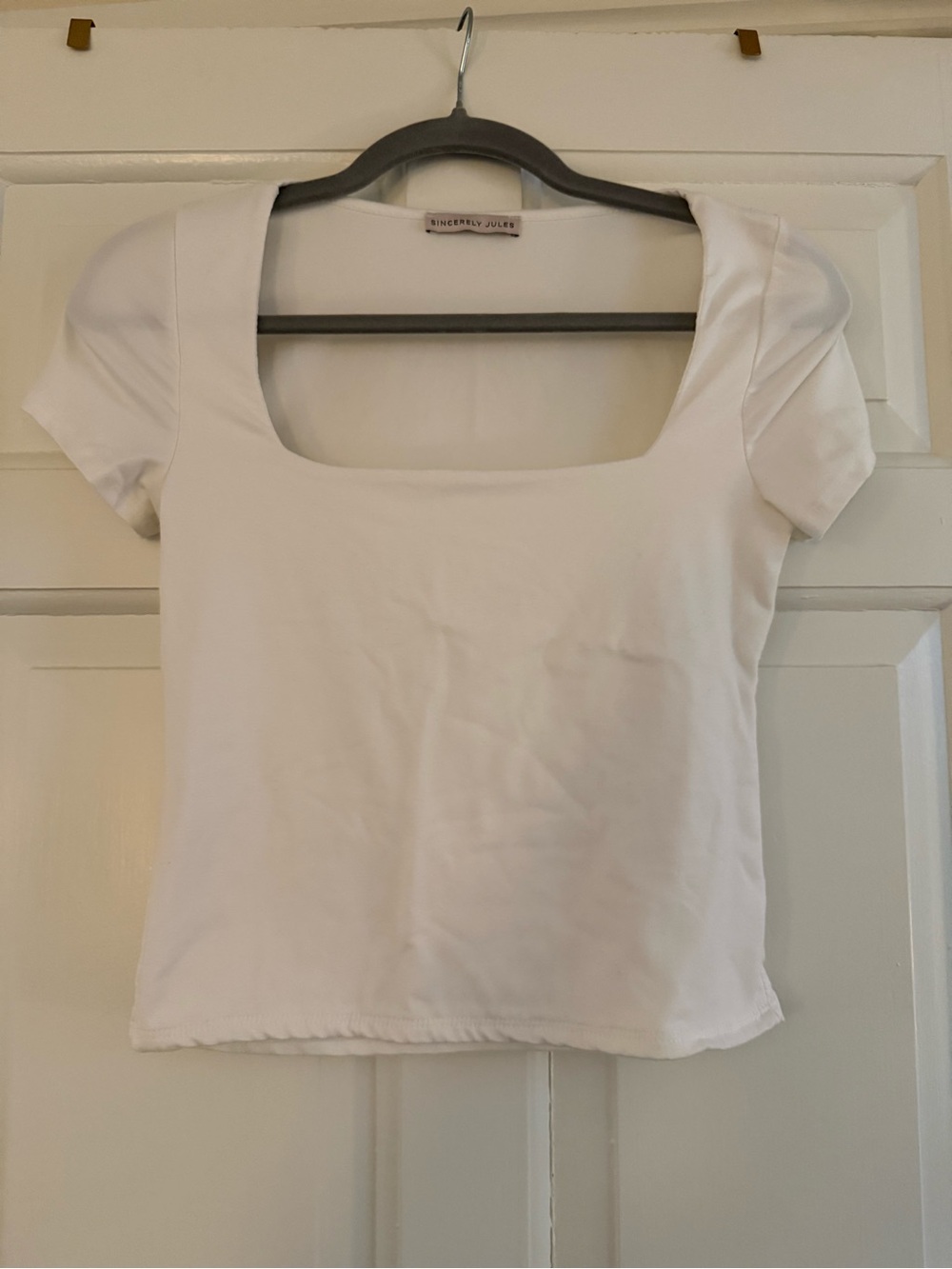 Sincerely Jules White Square Neck Short Sleeve Top